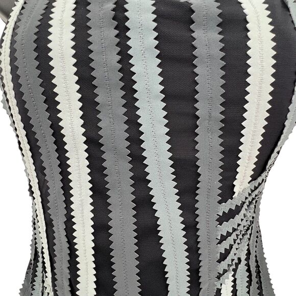 Vintage Gottex Black Gray Pinked Striped‎ One Piece Sz 10 - Picture 3 of 3